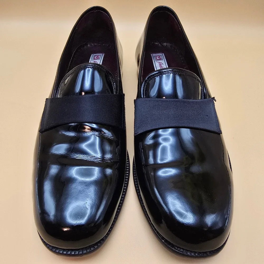 Sandro Moscoloni Men's Royal Black Patent Leather Tuxedo Loafers 10 Spain in Box